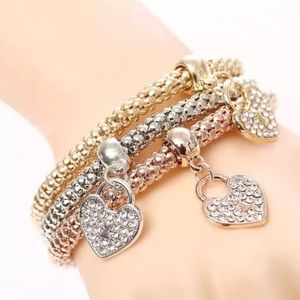 Woven Chain Rhinestone Heart Locket Charm Bracelet